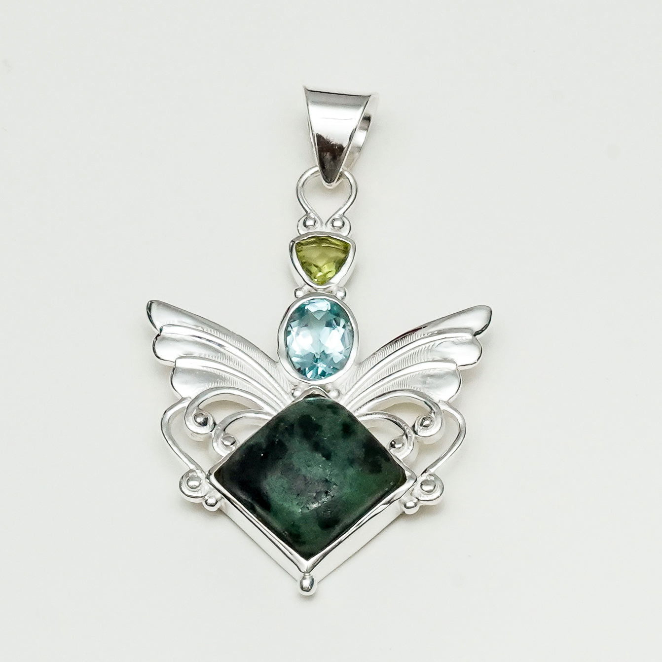Big Wing Pendant with Multi Gemstone in 925 Sterling Silver 1