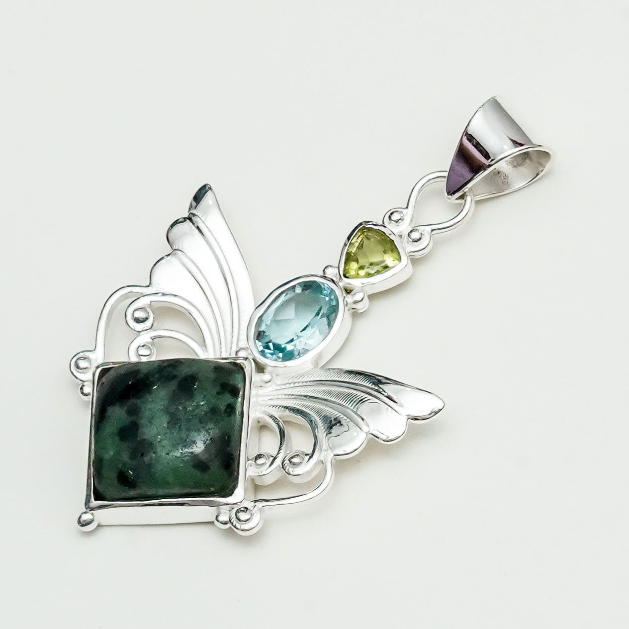 Big Wing Pendant with Multi Gemstone in 925 Sterling Silver 1