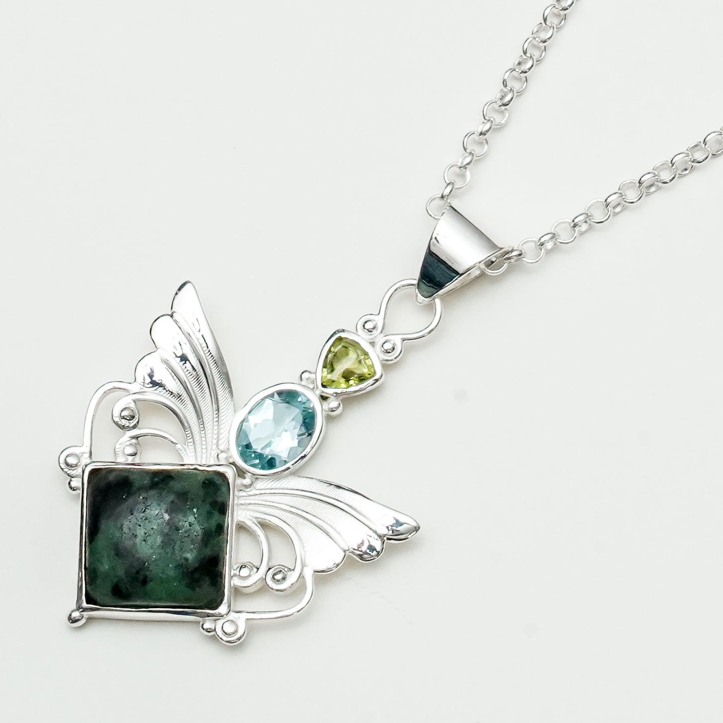 Big Wing Pendant with Multi Gemstone in 925 Sterling Silver 1