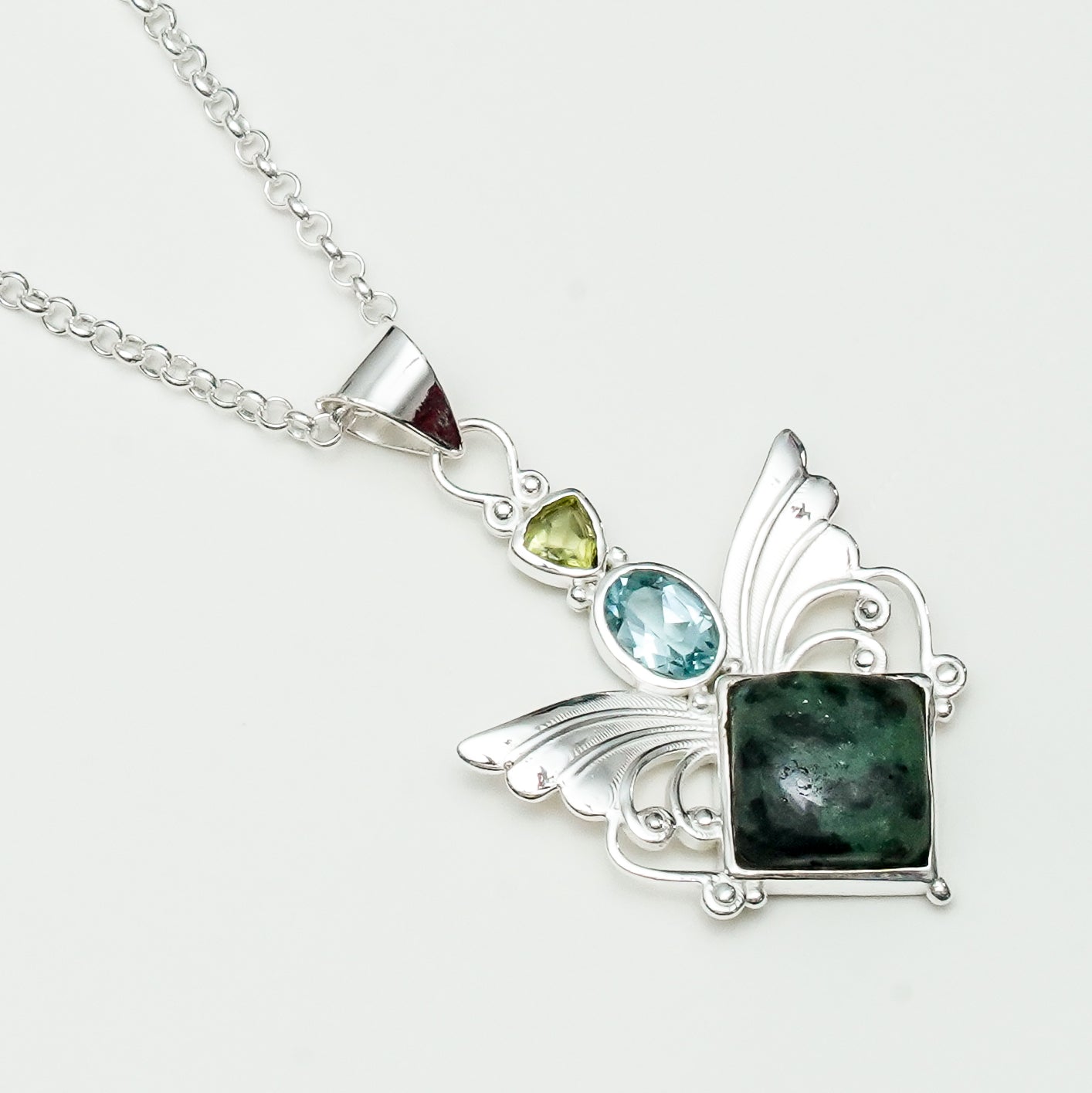 Big Wing Pendant with Multi Gemstone in 925 Sterling Silver 1