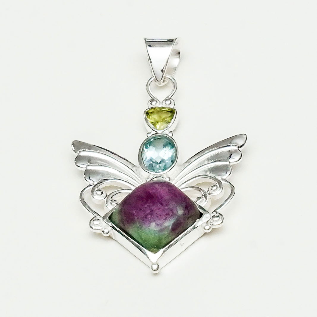 Big Wing Pendant with Multi Gemstone in 925 Sterling Silver 3