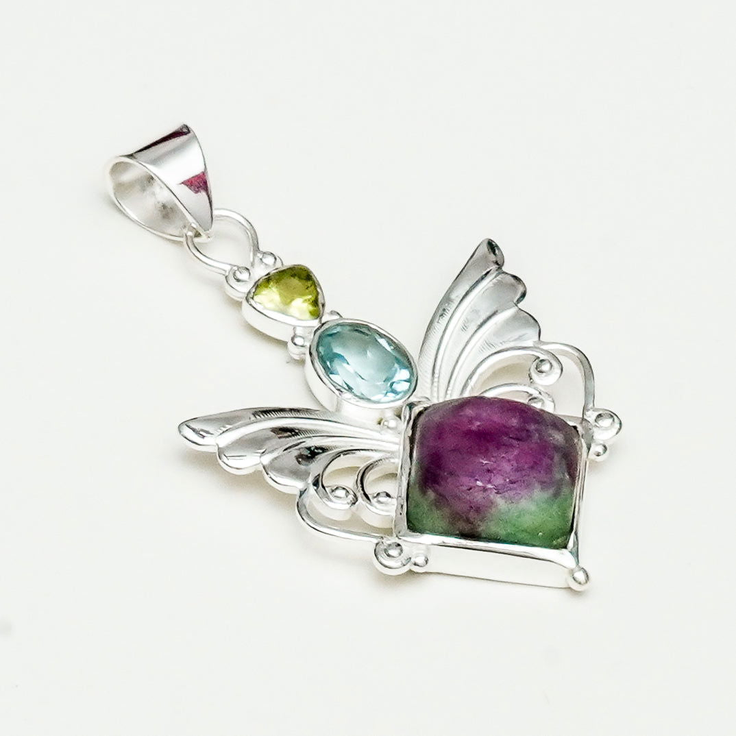 Big Wing Pendant with Multi Gemstone in 925 Sterling Silver 3