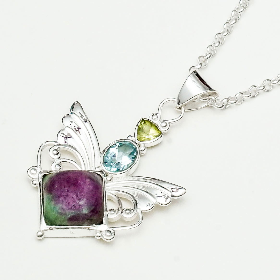Big Wing Pendant with Multi Gemstone in 925 Sterling Silver 3