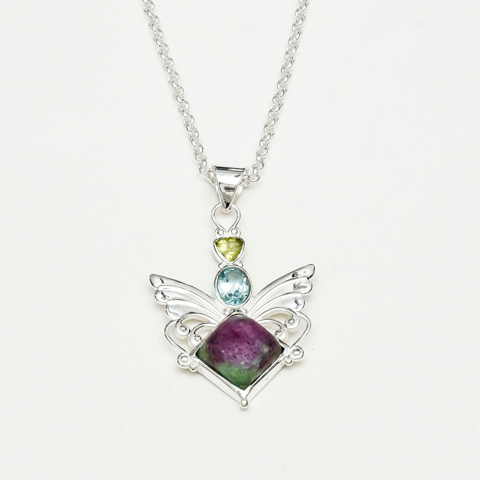 Big Wing Pendant with Multi Gemstone in 925 Sterling Silver 3