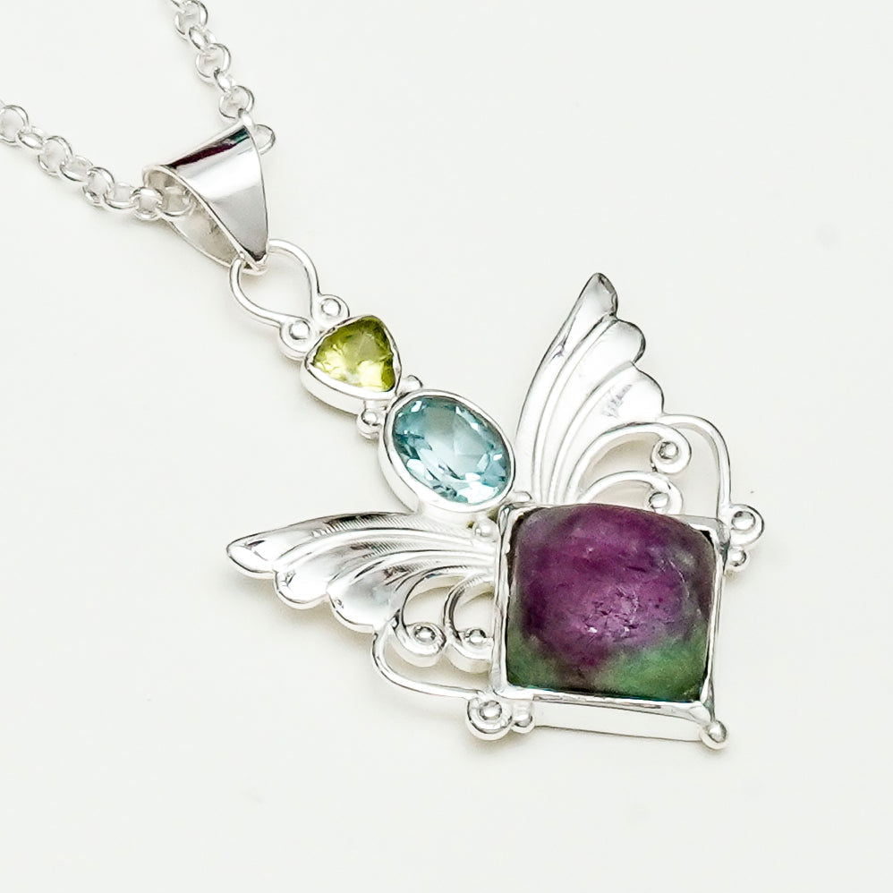 Big Wing Pendant with Multi Gemstone in 925 Sterling Silver 3