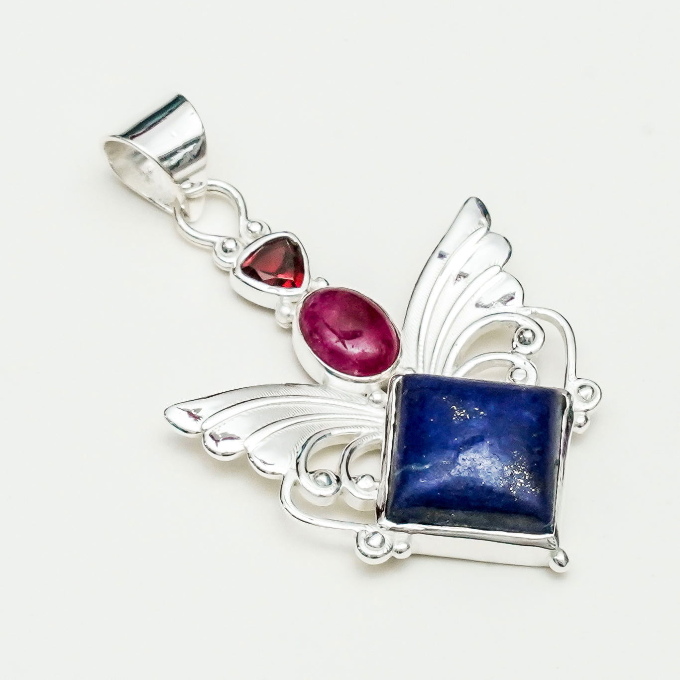 Big Wing Pendant with Multi Gemstone in 925 Sterling Silver 4