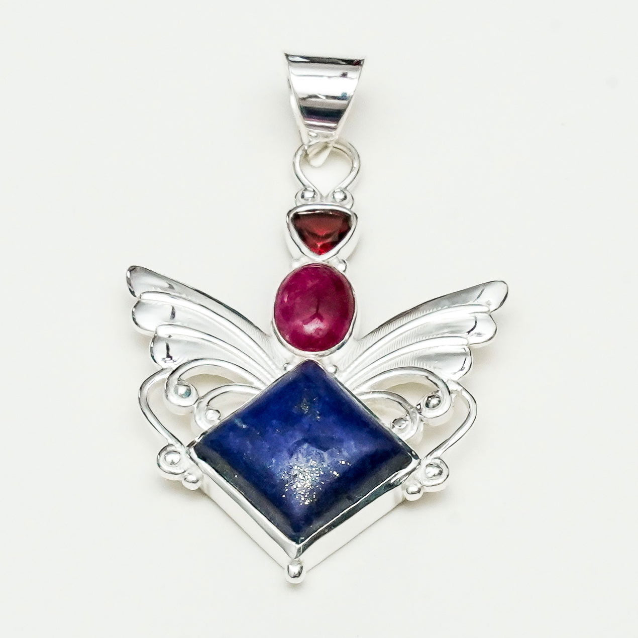 Big Wing Pendant with Multi Gemstone in 925 Sterling Silver 4
