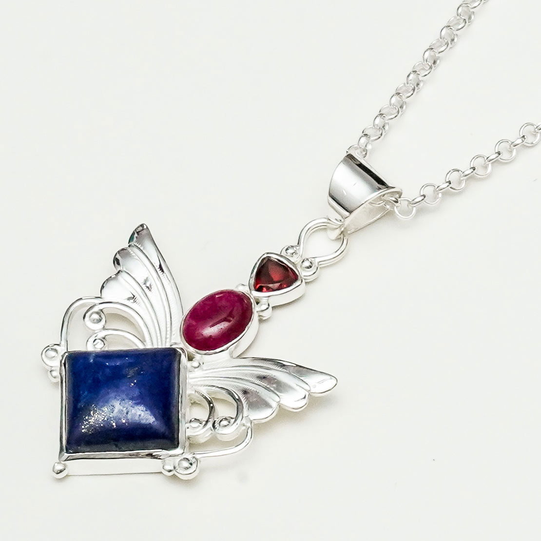 Big Wing Pendant with Multi Gemstone in 925 Sterling Silver 4