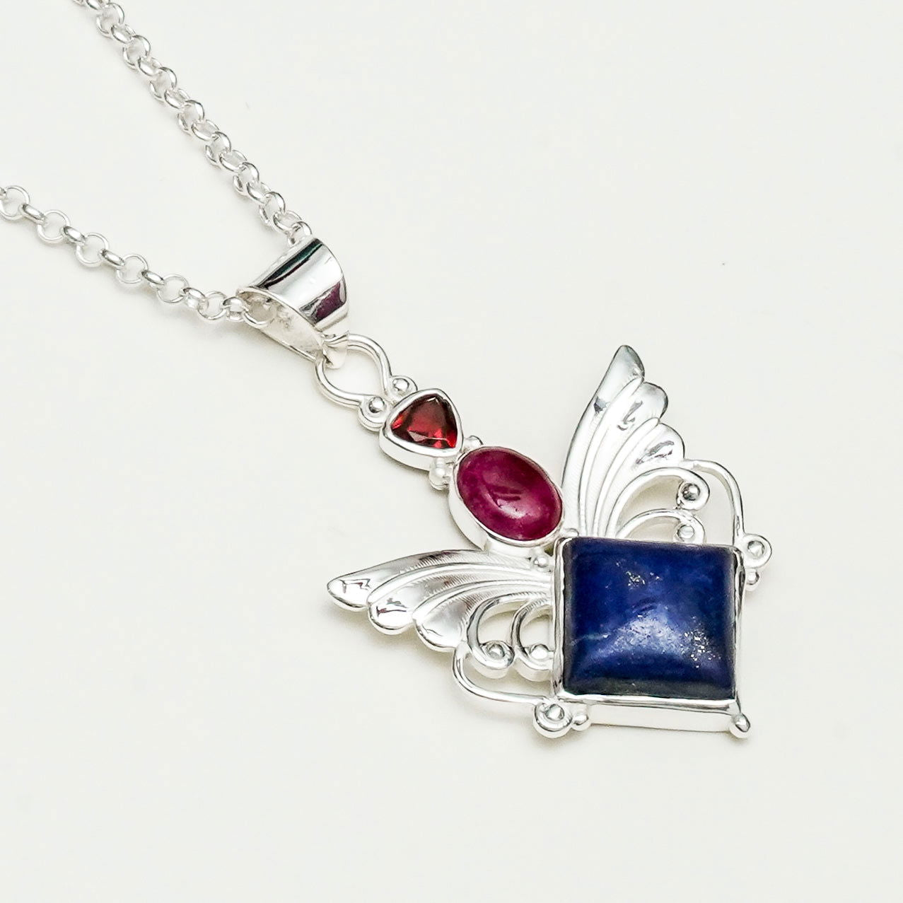Big Wing Pendant with Multi Gemstone in 925 Sterling Silver 4