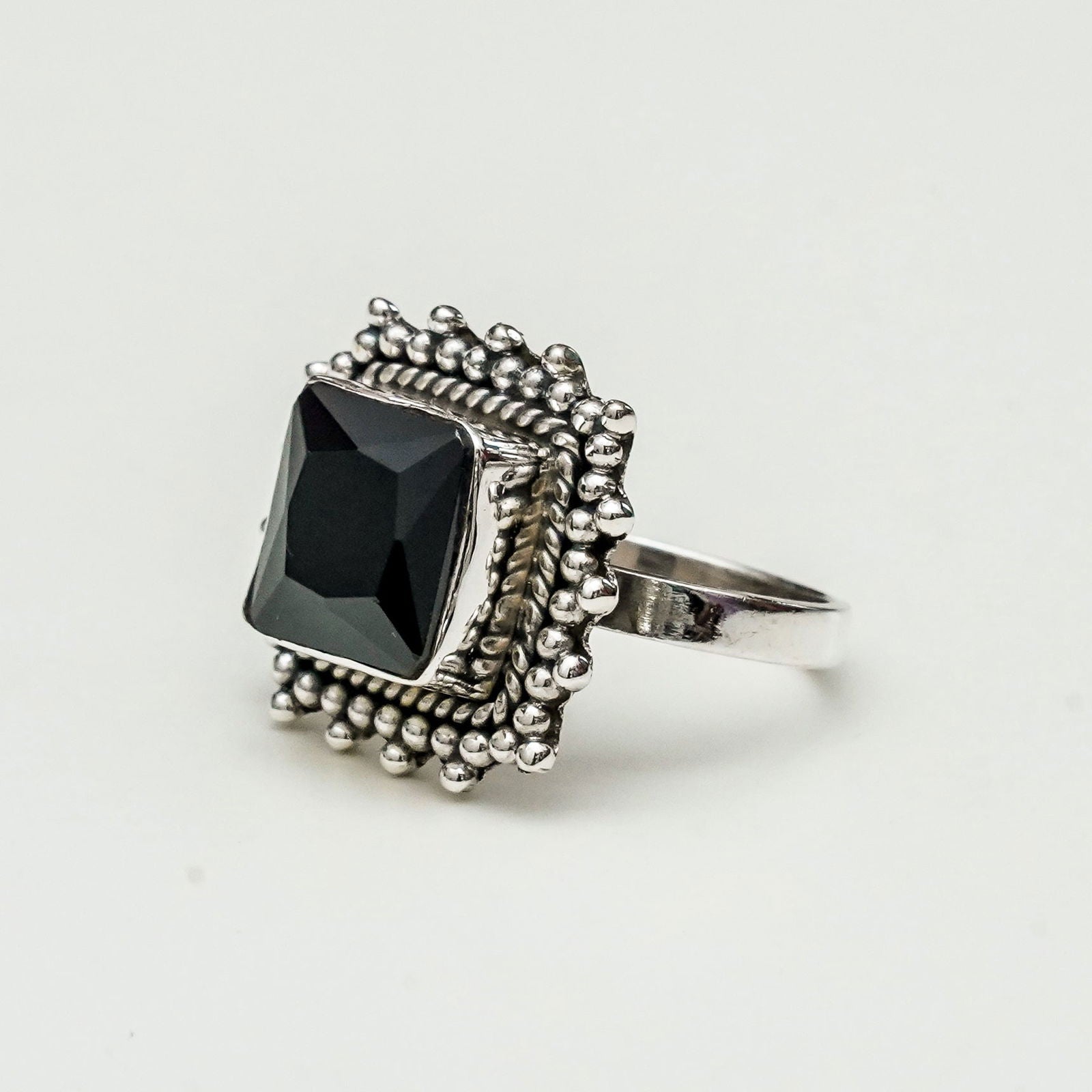 Black Onyx Square Sterling Silver Ring