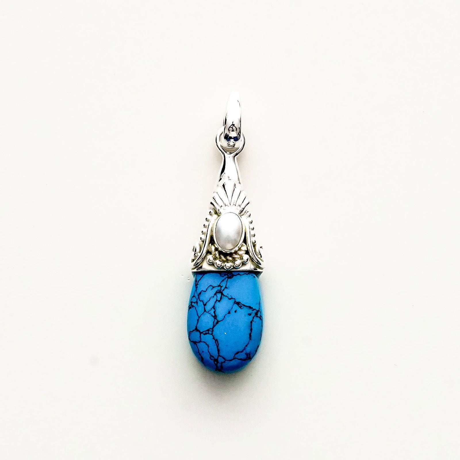 Blue Turquoise Pearl Gemstone Pendants In 925 Silver