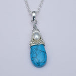 Blue Turquoise Pearl Gemstone Pendants In 925 Silver