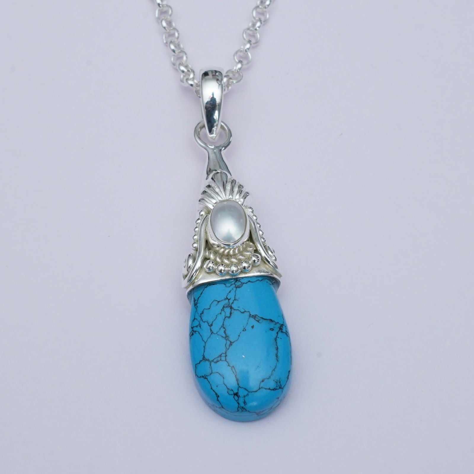 Blue Turquoise Pearl Gemstone Pendants In 925 Silver