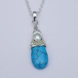 Blue Turquoise Pearl Gemstone Pendants In 925 Silver