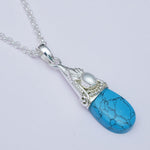 Blue Turquoise Pearl Gemstone Pendants In 925 Silver