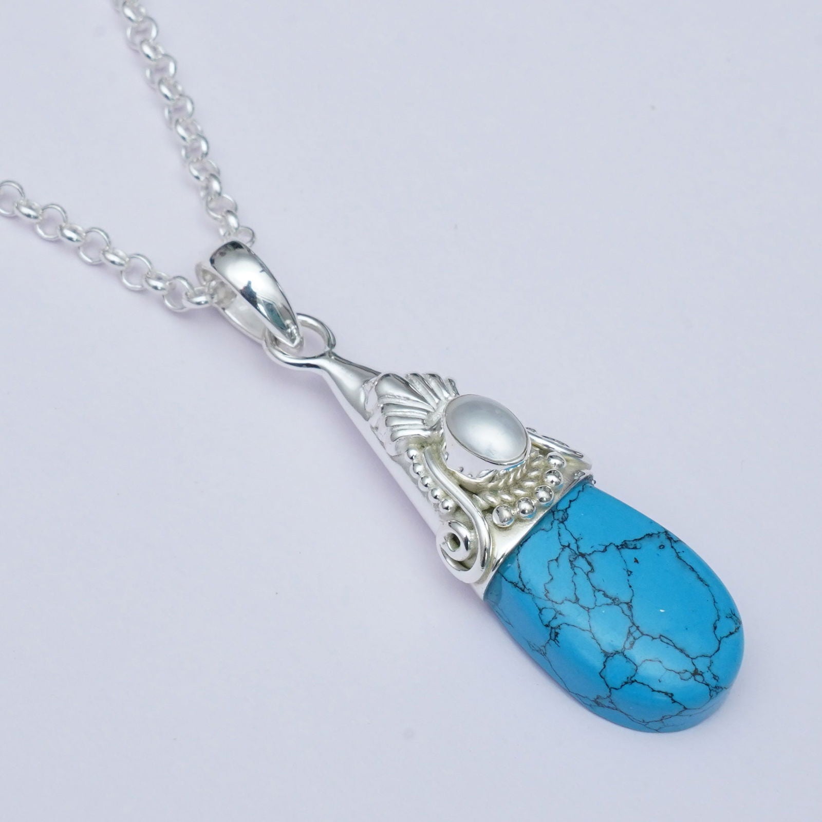 Blue Turquoise Pearl Gemstone Pendants In 925 Silver