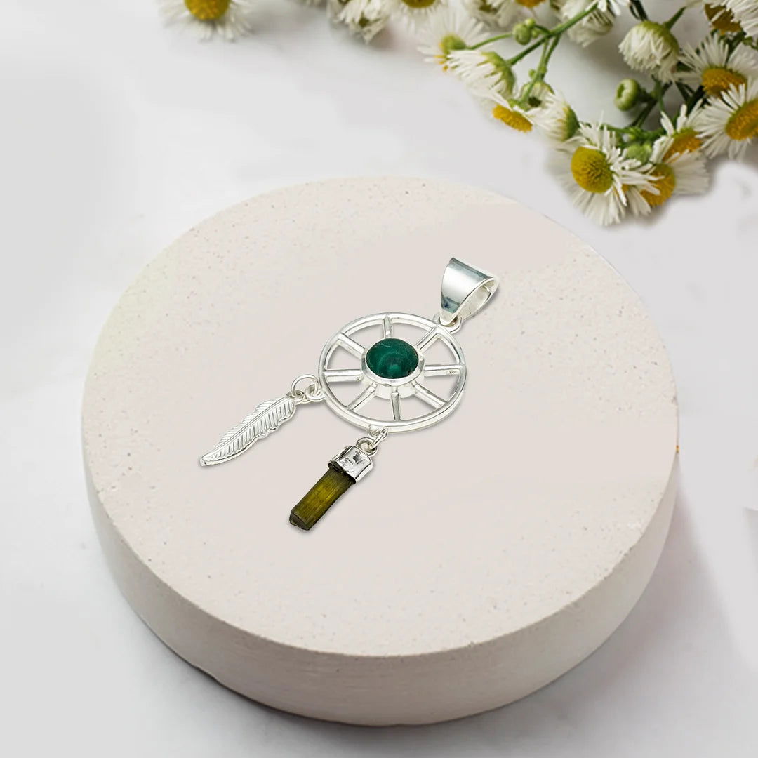 Charm Pendant With Green Gemstone In 925 Solid Silver