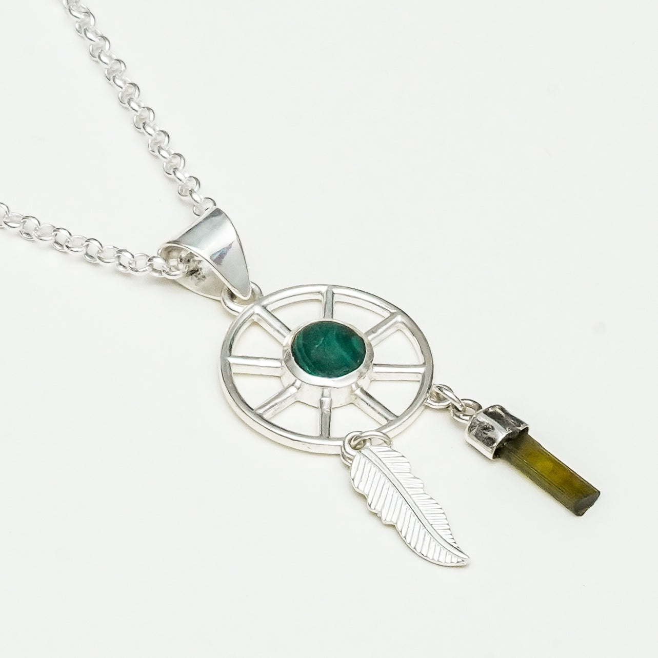 Charm Pendant With Green Gemstone In 925 Solid Silver