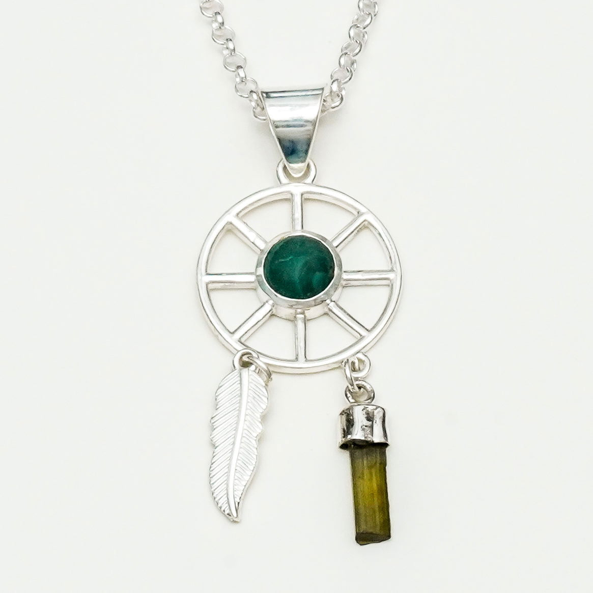Charm Pendant With Green Gemstone In 925 Solid Silver