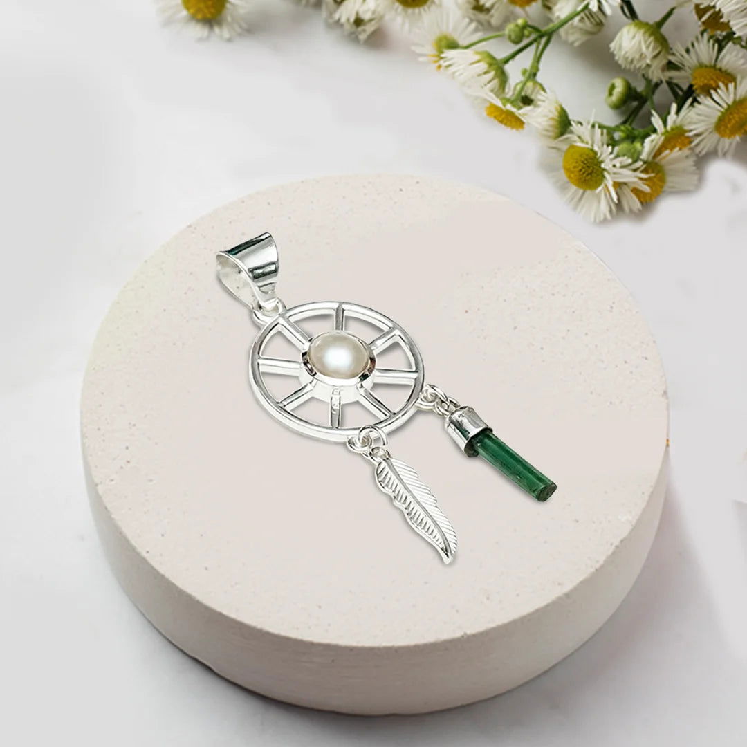 Charm Pendant With Pearl Gemstone In 925 Solid Silver