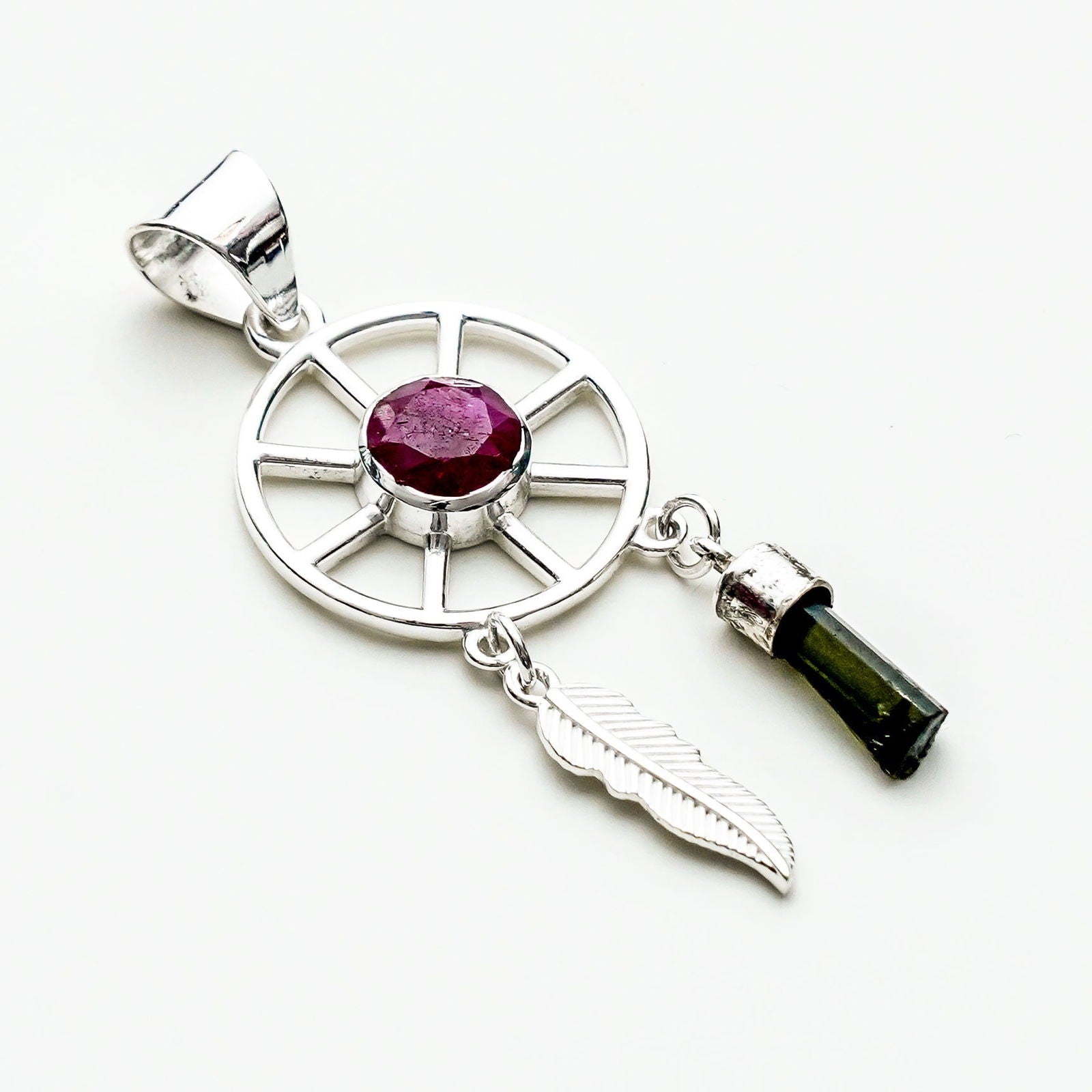 Charm Pendant With Red Gemstone In 925 Solid Silver