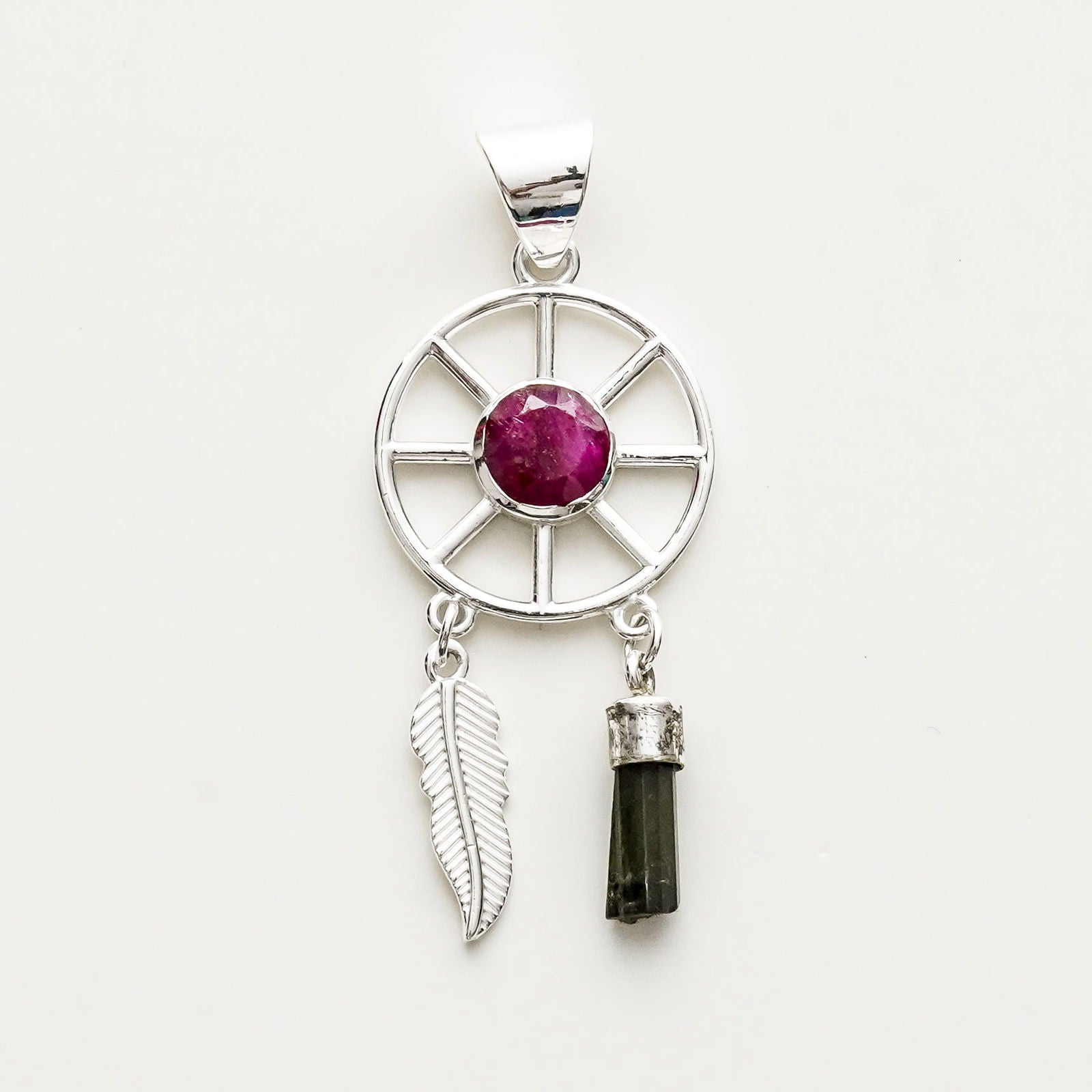 Charm Pendant With Red Gemstone In 925 Solid Silver