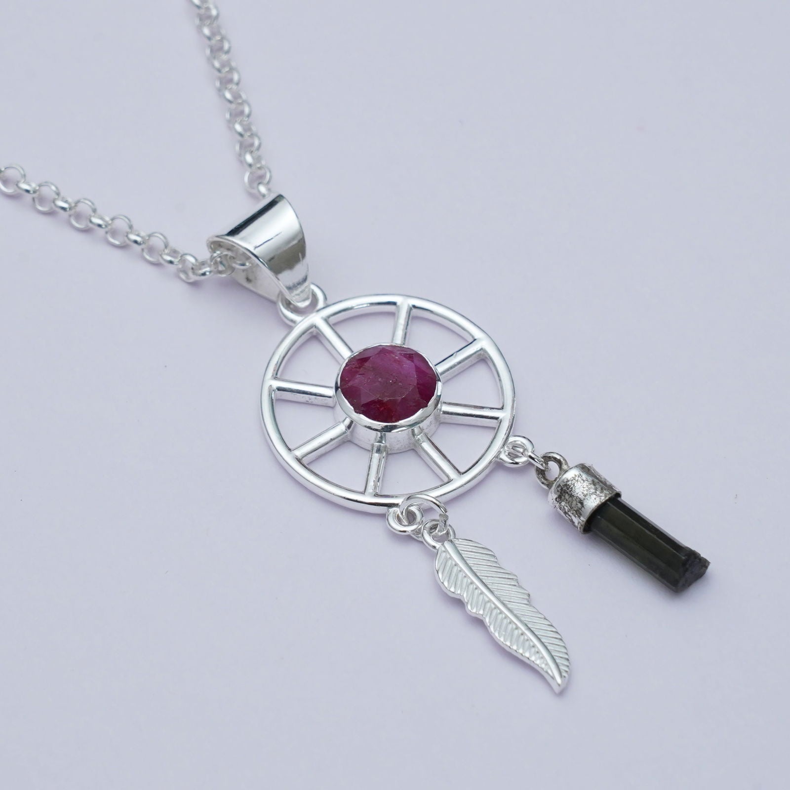 Charm Pendant With Red Gemstone In 925 Solid Silver
