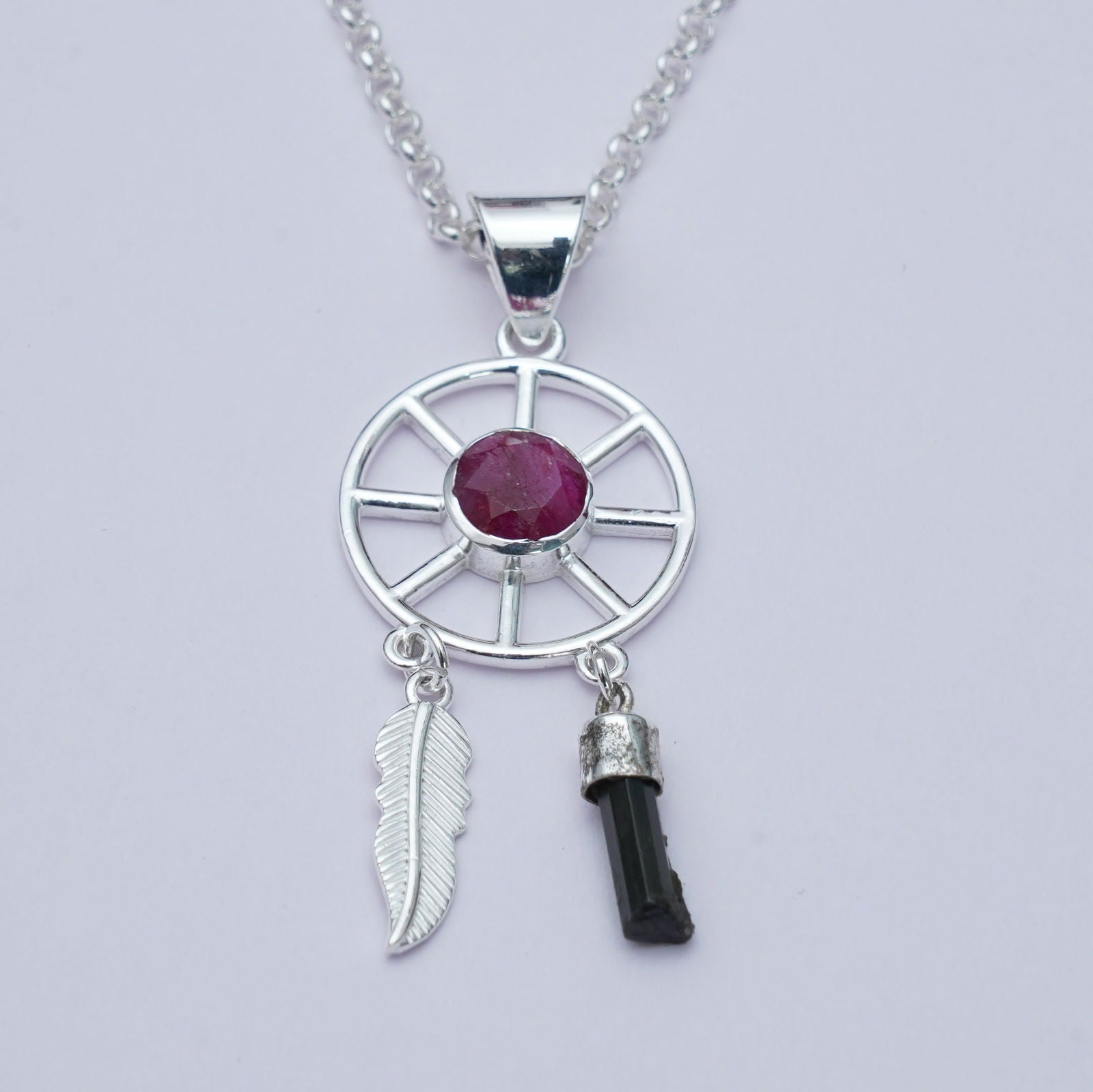 Charm Pendant With Red Gemstone In 925 Solid Silver