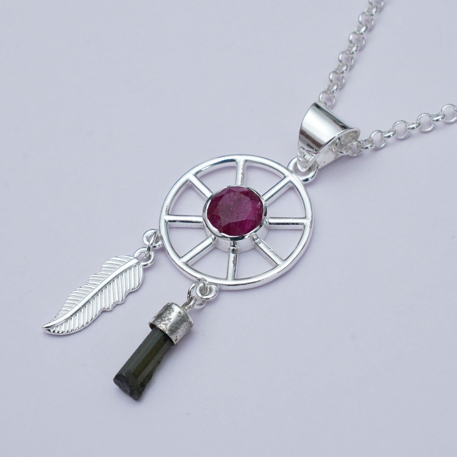 Charm Pendant With Red Gemstone In 925 Solid Silver