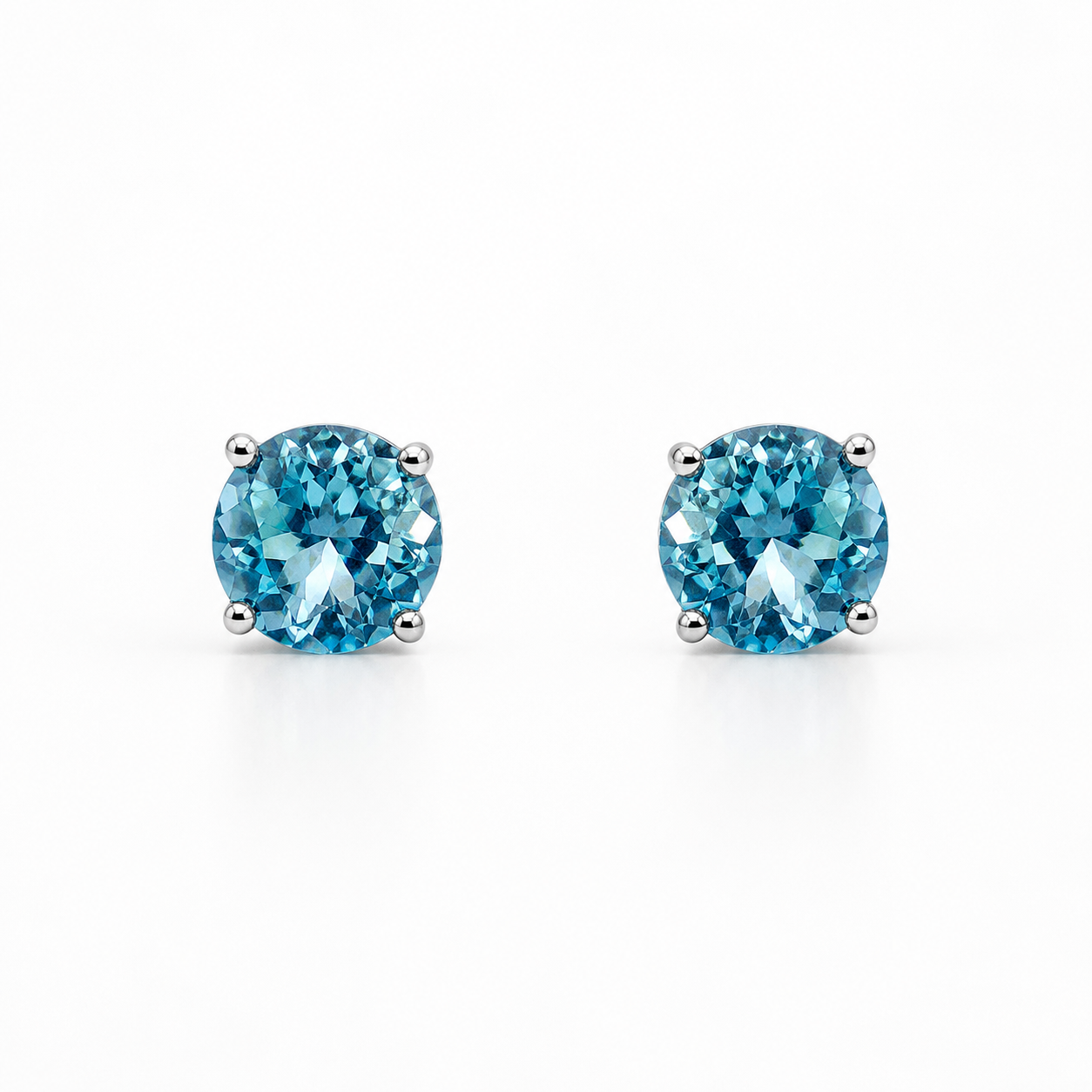 925 sterling silver stud earrings with AAA+ quality round blue cubic zirconia stones