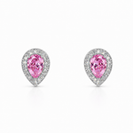 Pink Dewdrop CZ stud earrings in 925 sterling silver with pear-shaped pink cubic zirconia stones