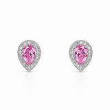 Pink Dewdrop CZ stud earrings in 925 sterling silver with pear-shaped pink cubic zirconia stones