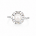 Ira Pearl Radiance Ring in 925 sterling silver featuring a pearl-inspired center stone surrounded by a halo of AAA+ CZ stones