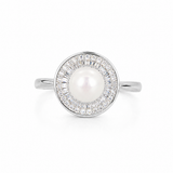 Ira Pearl Radiance Ring in 925 sterling silver featuring a pearl-inspired center stone surrounded by a halo of AAA+ CZ stones