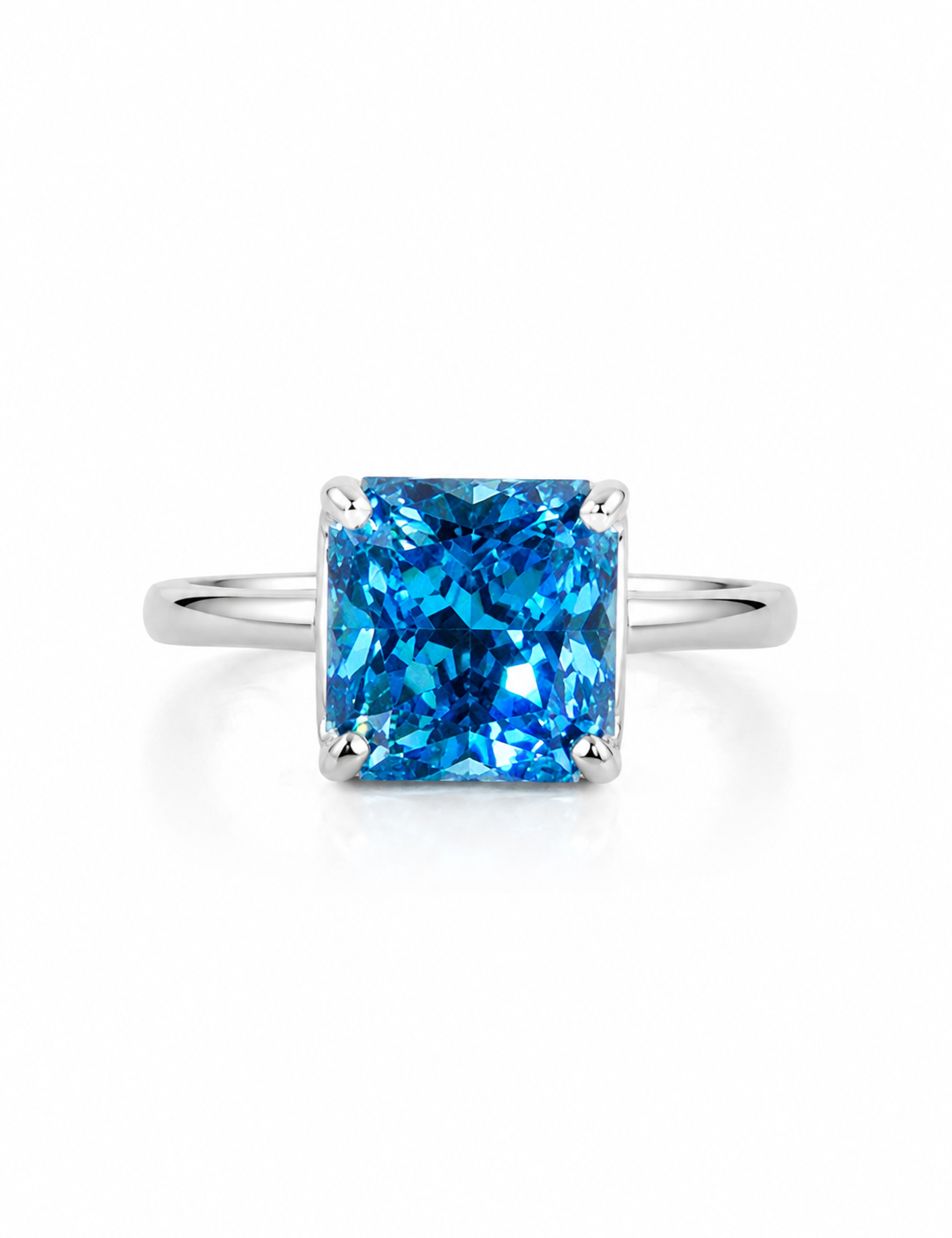 Ira Azure Radiance Ring in 925 sterling silver with princess-cut blue AAA+ cubic zirconia solitaire stone