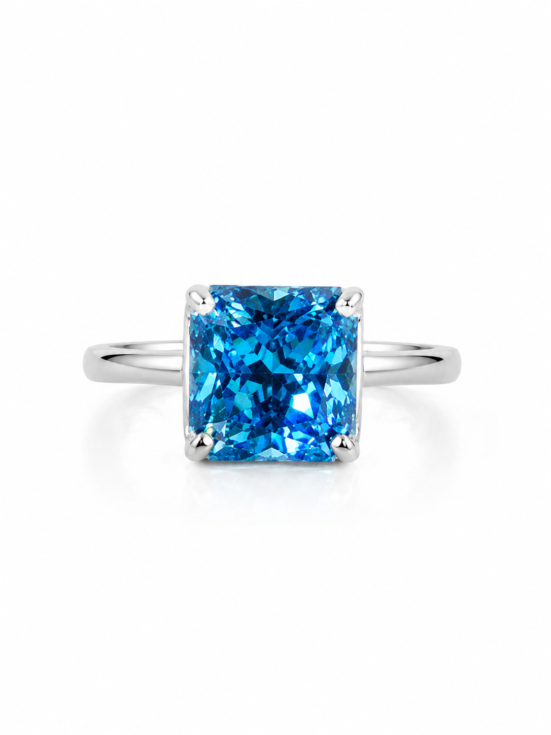 Ira Azure Radiance Ring in 925 sterling silver with princess-cut blue AAA+ cubic zirconia solitaire stone