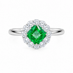 Ira Emerald Halo Ring in 925 sterling silver with emerald green princess-cut AAA+ CZ stone and sparkling halo setting