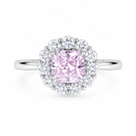 925 sterling silver Ira Blush Royale Ring with pink princess-cut AAA+ CZ stone and floral halo setting.
