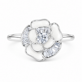 Ira Camellia Bloom Ring in 925 sterling silver with white enamel flower petals and AAA CZ stones