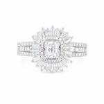 925 sterling silver Ira Celestial Radiance Ring with emerald-cut AAA+ CZ center stone and radiant halo design