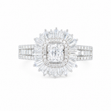 925 sterling silver Ira Celestial Radiance Ring with emerald-cut AAA+ CZ center stone and radiant halo design