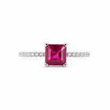 Ira Scarlet Glow Ring in 925 sterling silver with scarlet red princess-cut AAA+ CZ stone and CZ accent band