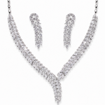 925 sterling silver necklace set featuring marquise cut cubic zirconia stones in an elegant leaf cascade design with matching earrings
