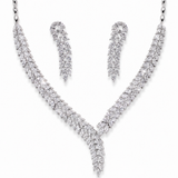 925 sterling silver necklace set featuring marquise cut cubic zirconia stones in an elegant leaf cascade design with matching earrings