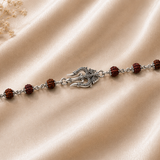 Trishul Legacy Bracelet crafted in 925 sterling silver with sacred Rudraksha beads and detailed Trishul motif from Mohnaa Jewels Virasat Collection