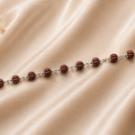 Rudra Sutra Bracelet crafted in 925 sterling silver with natural Rudraksha beads from the Virasat Collection by Mohnaa Jewels.