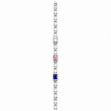 Mohnaa Trinity Luxe Link Bracelet in 925 sterling silver featuring modern rectangular links with white, pink and royal blue emerald-cut cubic zirconia stones.