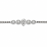 Celestial Dewdrop 925 sterling silver bracelet featuring a pear-shaped center motif, baguette-cut stones, sparkling AAA cubic zirconia accents, and an adjustable chain.