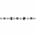 Midnight Hearts 925 sterling silver bracelet featuring sapphire blue heart-shaped stones, polished silver heart motifs, sparkling cubic zirconia accents, and an adjustable chain.