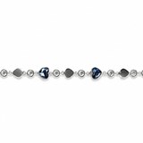 Midnight Hearts 925 sterling silver bracelet featuring sapphire blue heart-shaped stones, polished silver heart motifs, sparkling cubic zirconia accents, and an adjustable chain.
